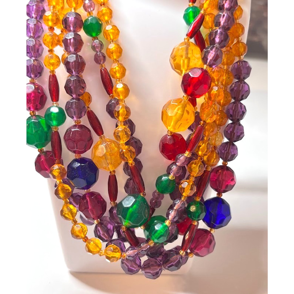 Vtg Chunky Multi Strand Fruit Salad Beaded Necklace Tutti Frutti Lucite Clasp - Picture 10 of 13